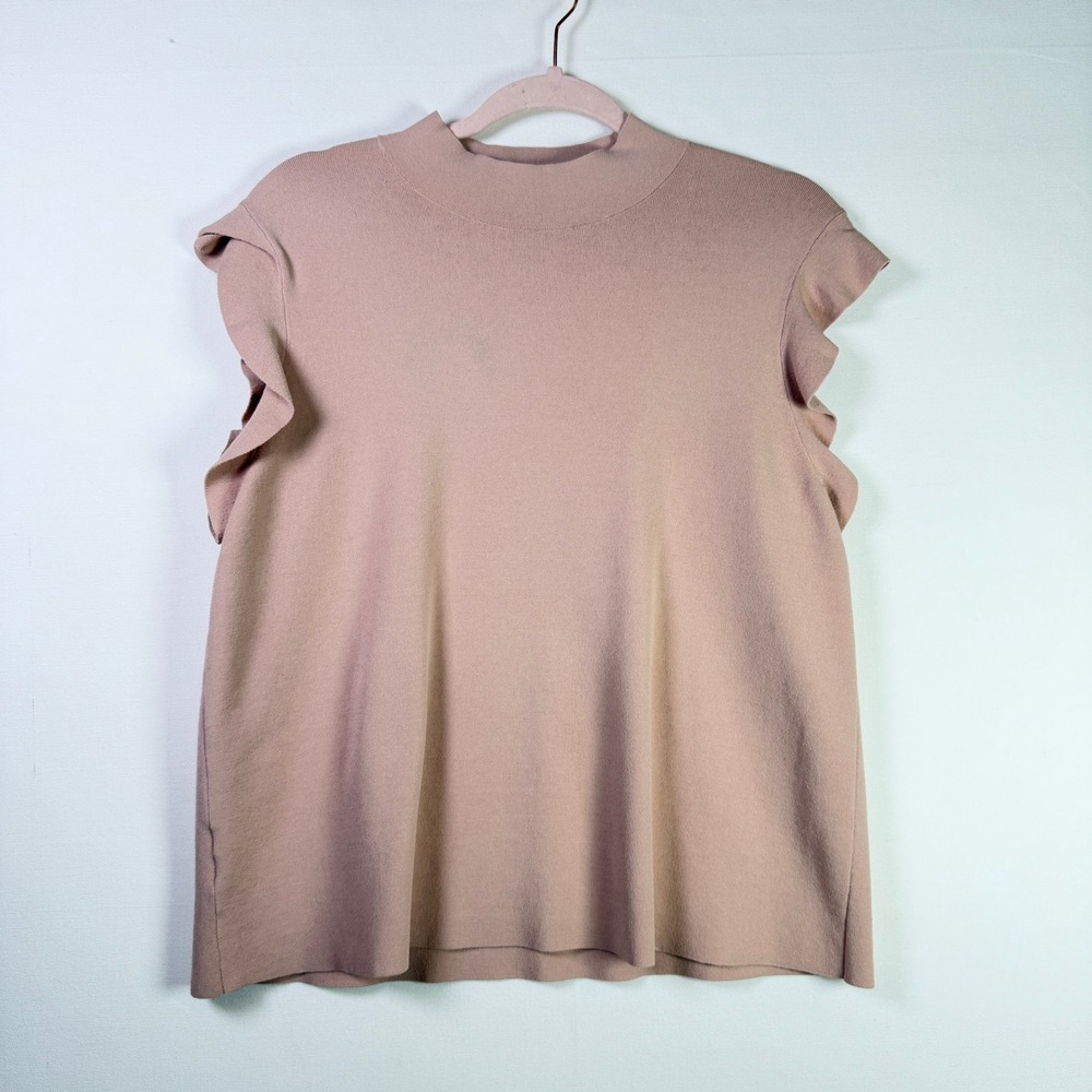 ANN TAYLOR Pink Ruffle Mock Neck Knit Shell Top XL